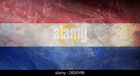 Top view of retro flag Johor Bahru Malaysia with grunge texture. Malaysian travel and patriot concept. no flagpole. Plane layout, design. Flag backgro Stock Photo