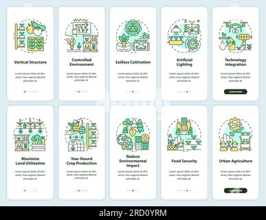 Walkthrough vertical farming and hydroponics with icons Stock Vector