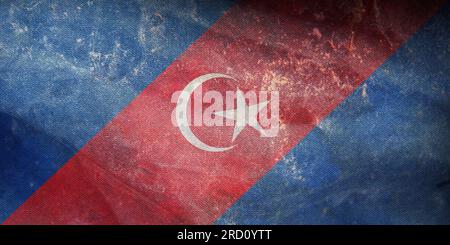 Top view of retro flag Kluang, Johor Malaysia with grunge texture. Malaysian travel and patriot concept. no flagpole. Plane layout, design. Flag backg Stock Photo