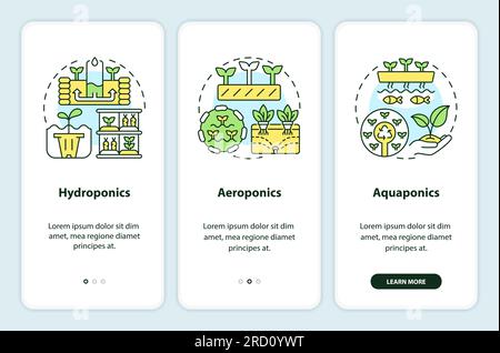 Types of vertical farming with linear icons Stock Vector