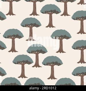 Dragon blood tree seamless pattern. Socotra island landscape background, vector illustration. Stock Vector