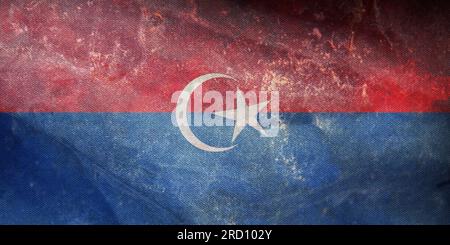 Top view of retro flag Pontian, Johor Malaysia with grunge texture. Malaysian travel and patriot concept. no flagpole. Plane layout, design. Flag back Stock Photo