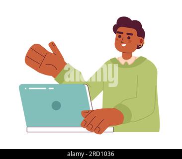 Handsome african american man with earring semi flat color vector character Stock Vector