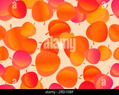 Peaches seamless pattern. Gradient orange peaches in 3d style. Design for printing on paper and fabric, banners and posters. Vector illustration Stock Vector