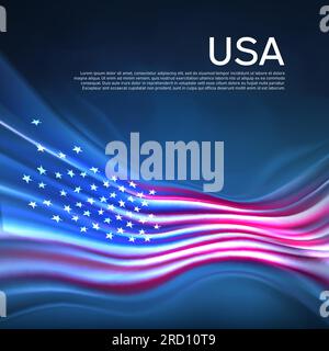USA flag background. Abstract united states flag in the blue sky. US national holiday card design. State banner, usa poster, american patriotic cover Stock Vector