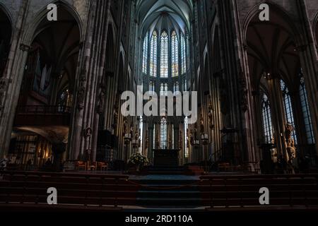 Picture of the cologne cathedral seen from the inside. Cologne Cathedral is a Catholic cathedral in Cologne, North Rhine-Westphalia. It is the seat of Stock Photo