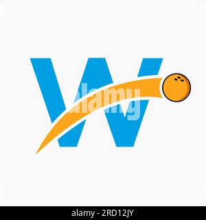 Letter W Bowling Logo. Bowling Ball Symbol With Moving Ball Icon Stock Vector