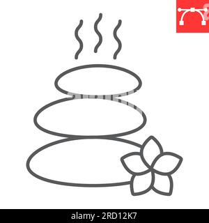 Hot stone massage line icon, SPA and beauty salon, spa stones vector icon, vector graphics, editable stroke outline sign, eps 10. Stock Vector