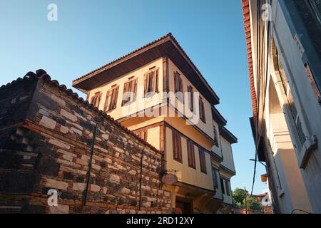 Traditional Kula houses with wooden structure in Turkish and Ottoman architectural style, Manisa, Turkey Stock Photo