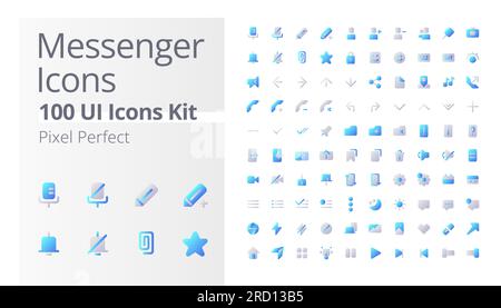 Messenger application pixel perfect flat gradient two-color ui icons kit Stock Vector