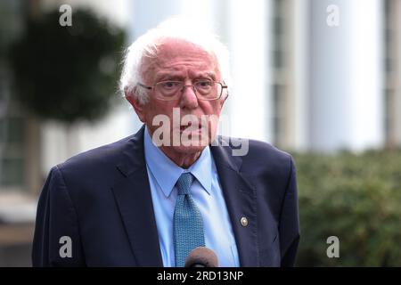 Washington, United States Of America. 17th July, 2023. U.S. Sen. Bernie Sanders speaks to the media outside of the White House on July 17, 2023 in Washington, DC. Sanders earlier met with President Joe Biden on workers rights and labor issues. Credit: Brazil Photo Press/Alamy Live News Stock Photo