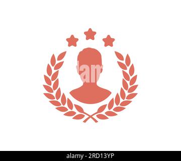 Bronze silhouette circular laurel foliate with a male avatar, wheat and oak wreaths depicting an award, achievement, heraldry logo design. Stock Vector