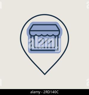 Supermarket store front pin map icon. E-commerce sign. Graph symbol for your web site design, logo, app, UI. Vector illustration, EPS10. Stock Vector