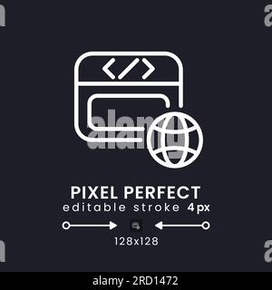 Website host white linear desktop icon on black Stock Vector