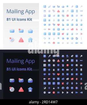 Mailing app pixel perfect flat gradient two-color ui icons kit for dark, light mode Stock Vector
