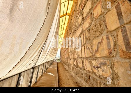Fresco travertine blocks at the ancient city of Laodikeia (Laodicea) near Denizli in Turkey Stock Photo