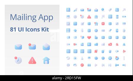 Mailing app functions pixel perfect flat gradient two-color ui icons kit Stock Vector