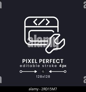 Website builder white linear desktop icon on black Stock Vector
