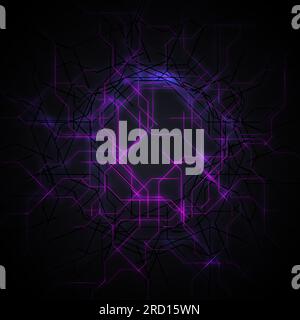 Technology abstract vector background with purple neon lines. Futuristic hi-tech design for social media or posters, banner, brochure, cover. Stock Vector