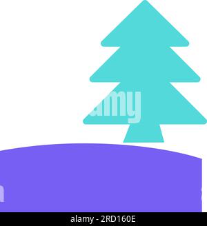 Tall green spruce at forest edge. Beginning of coniferous forest in tourist route. Evergreen Christmas tree in meadow. Simple colored flat vector icon Stock Vector