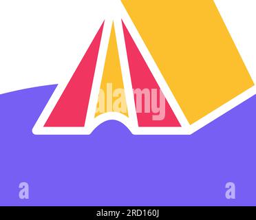 Open tourist tent in spacious clearing. Place of residence and overnight stay of traveler, temporary home in tent camping city. Simple colored flat ve Stock Vector