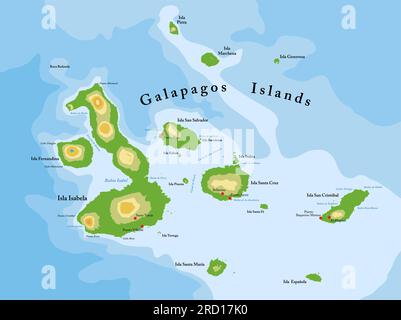 Highly detailed physical map of Galapagos islands in vector format,with all the relief forms,regions and big cities. Stock Vector