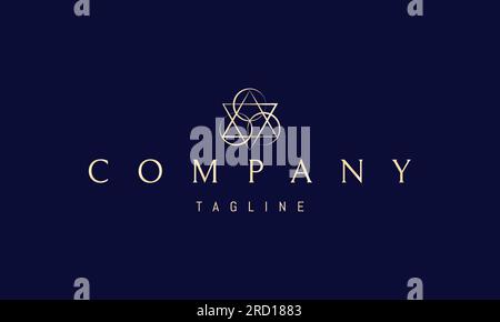 Vector golden logo on which an abstract image of an alchemical symbol with triangles and circles. Stock Vector