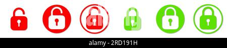 Padlock unlock lock icon set. Closed and opened sign. Vector clipart illustration on isolated background. Stock Vector