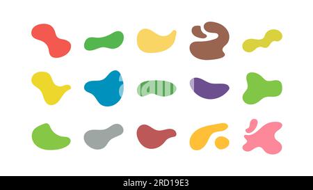 Set of colorful blob liquid elements. Fluid blob colorful elements. Liquid shapes, round abstract elements. Blotch shapes in neon colors. Simple water Stock Vector