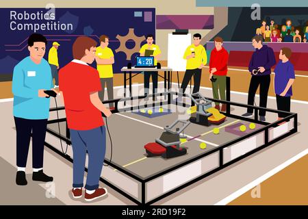 A vector illustration of High School Students in Robotic Competition Stock Vector