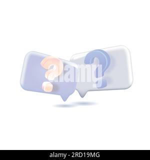 3d question mark icon sign or ask FAQ and QA answer solution information. 3d doubt talk icon vector render illustration Stock Vector
