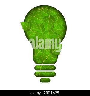 Green energy logo, incandescent electric light bulb with green leaves ...