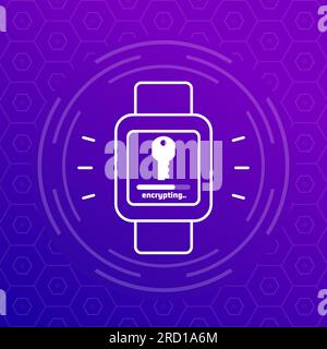 Encryption of personal data in smart watch icon Stock Vector