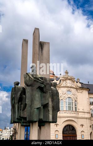 Bratislava, SK – June 10, 2023 View of the Monumental sculpture of Ľudovít Štúr and his companions, representing the Slovak national revival. Located Stock Photo