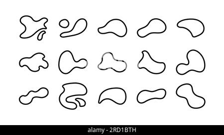 Outline blob shapes, fluid or liquid round abstract elements. Black simple blotch water forms. Vector illustration. Stock Vector