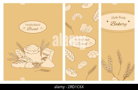Bread and pastry banners set. Vector bakery hand drawn illustration on ...