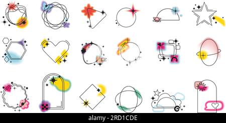 aesthetic y2k dividers elements set. Arches and circles with aura