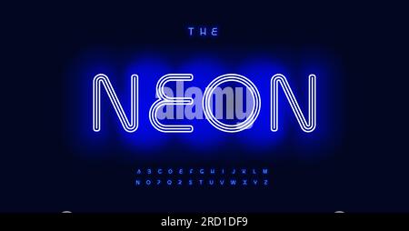 Blue Neon alphabet, luminous vibrant typeface, nightlife electrifying glow. Font for club logos, casino signs, captivating headlines. Vector typeset. Stock Vector