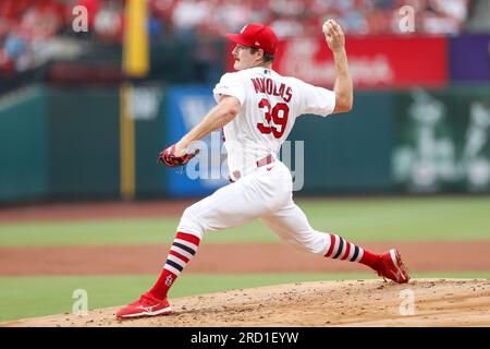 St. Louis, USA. 17th July, 2023. Miami Marlins relief pitcher JT Chargois  (84) throws to the plate during a MLB regular season game between the Miami  Marlins and St. Louis Cardinals, Monday