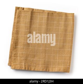 brown folded cotton napkin isolated on white background, top view Stock Photo