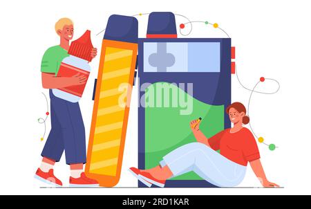 Man and woman with vape concept Stock Vector