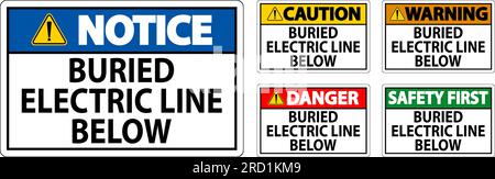 Caution Sign Buried Electric Line Below On White Background Stock Vector