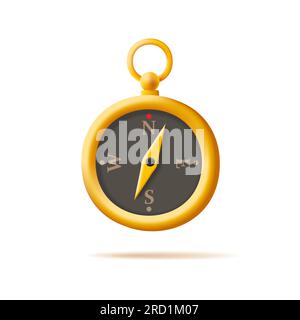 Golden Compass 3D illustration , retro vintage pirate object with arrow Stock Vector