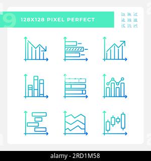 Trend charts gradient linear vector icons set Stock Vector