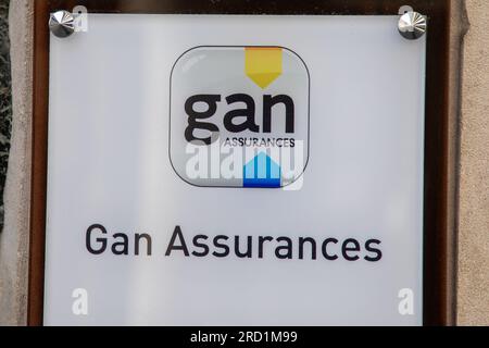 Bordeaux , Aquitaine  France -  07 15 2023 : Gan assurances text brand and sign logo front wall entrance insurance facade office building agency Stock Photo