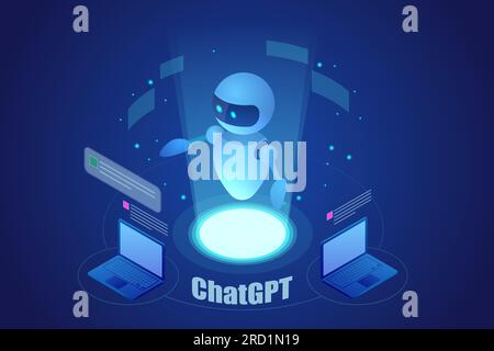 Isometric ChatGPT concept. Artificial intelligence chatbot, Machine learning, Stock Vector