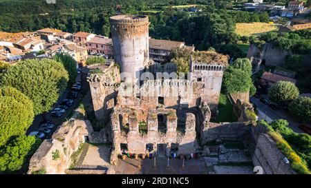 Italy travel and landmarks. Famous historic Etruscan city Nepi in Tuscia, Viterbo province. Popular tourist destination and attration. Aerial drone vi Stock Photo