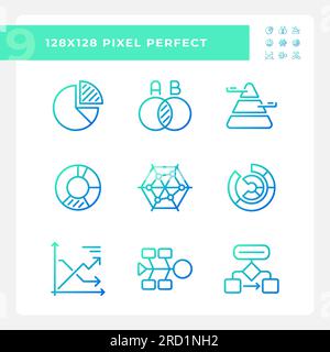 Chart and diagram gradient linear vector icons set Stock Vector