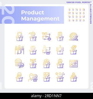 Gradient pixel perfect product management icons set Stock Vector