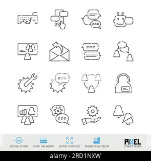Support, connection, assistance related vector line icon set isolated on white. Pixel perfect design. Editable stroke. Adjust line weight. Expand to a Stock Vector